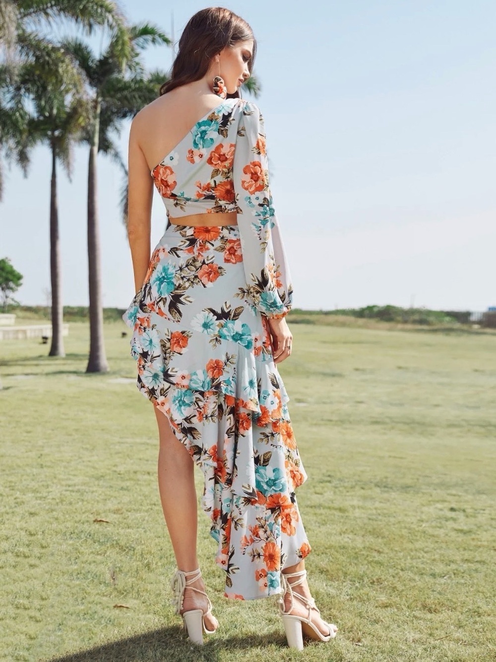 Floral One-Shoulder High-Low Two-Piece Set - Picture 3 of 10